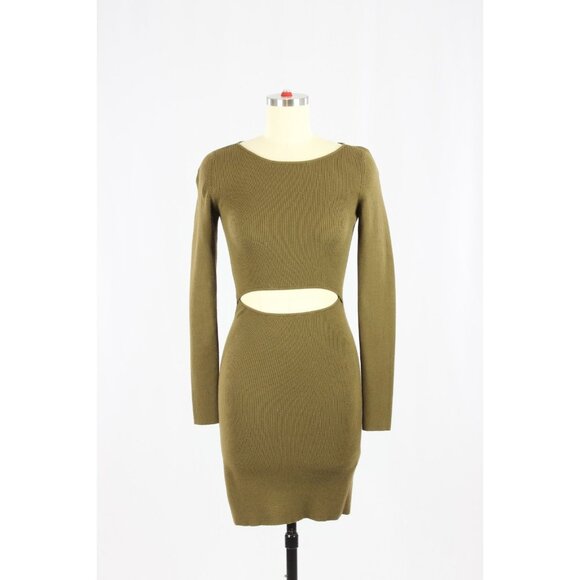 Aritzia WILFRED FREE Olive Cut-Out Rib Knit Long Sleeve Bodycon Dress, Size S - Picture 1 of 16